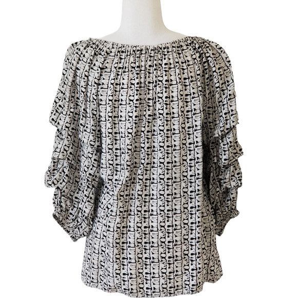 Cubism Los Angeles Ruched 3/4 Sleeve Off Shoulder Blouse - Size L - Picture 3 of 6